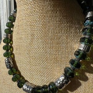 Chic Green and Sterling Silver Beaded Necklace